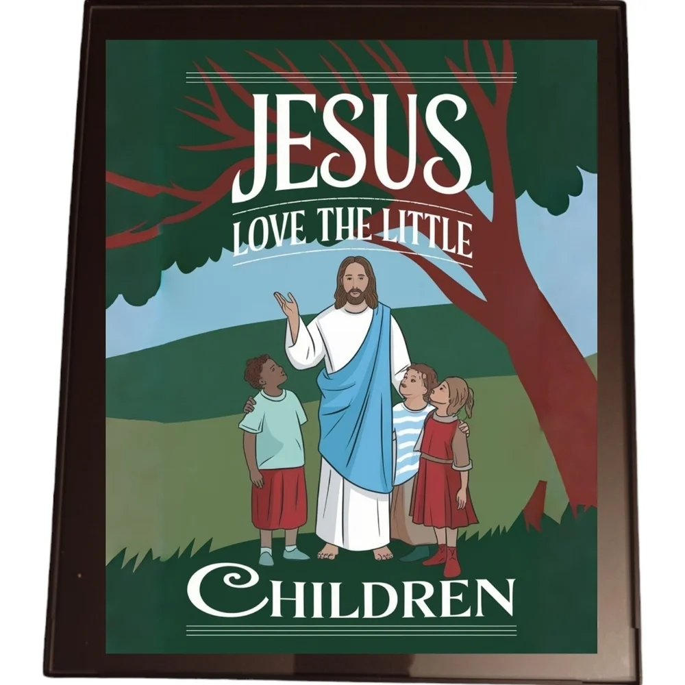 Jesus Loves The Little Children In A Glass Front Frame 8x10 Picture AI wall art